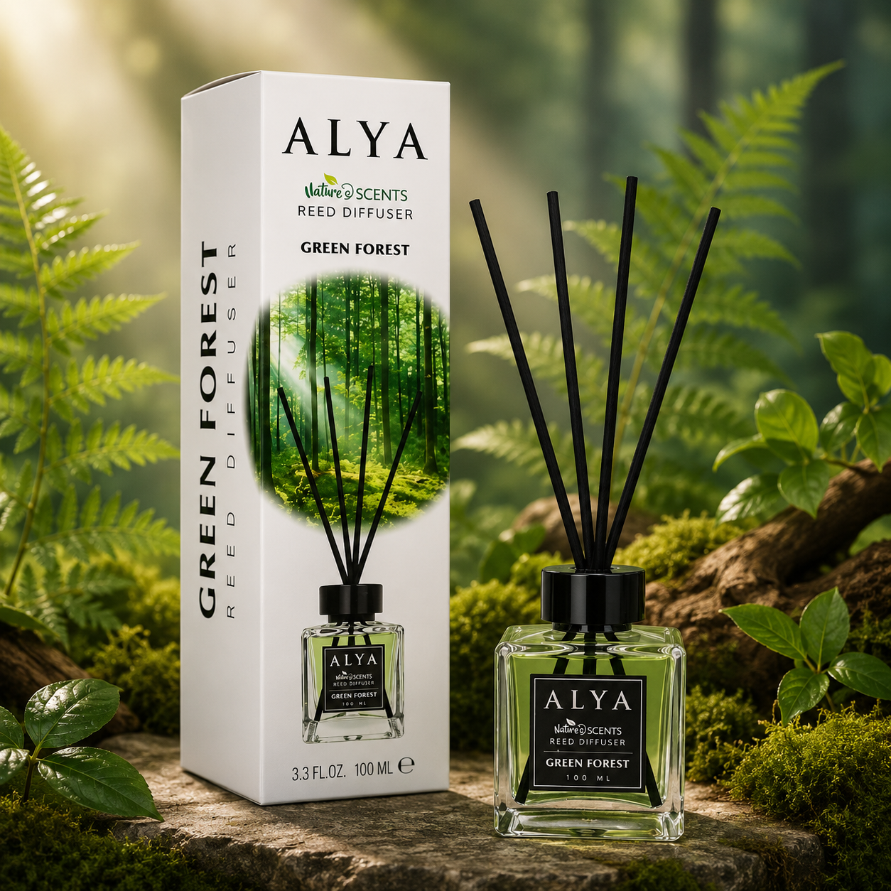 Alya Nature’s Scents pálcás diffúzor – Zöld erdő, 100 ml