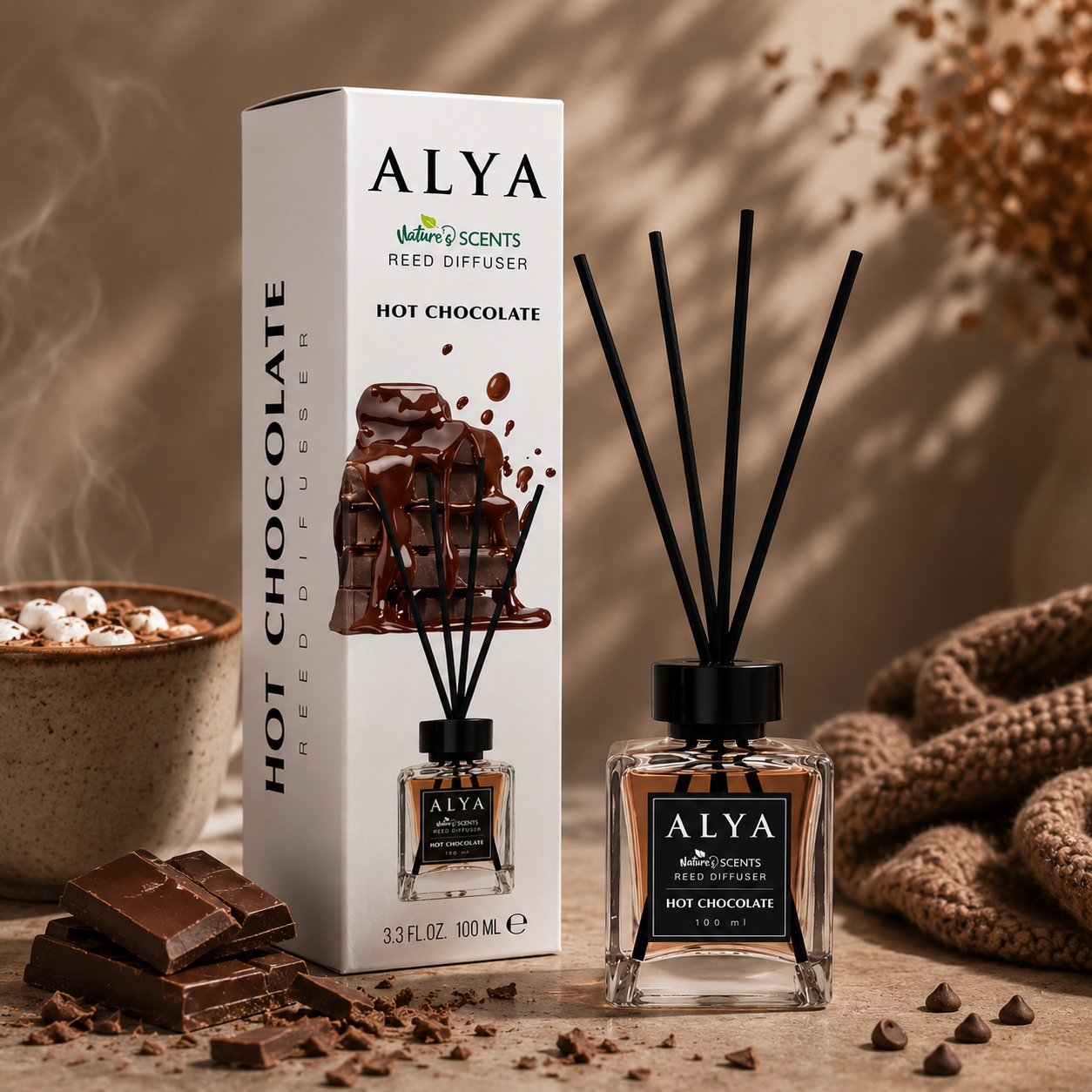 Alya Nature’s Scents pálcás diffúzor – Hot Chocolate, 100 ml