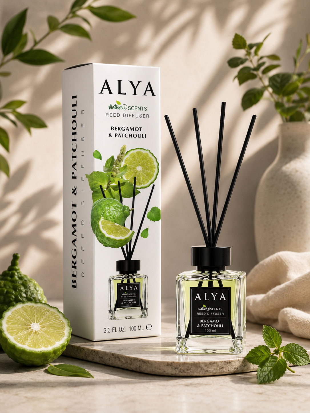 Alya Nature’s Scents pálcás diffúzor – Bergamot & Patchouli, 100 ml