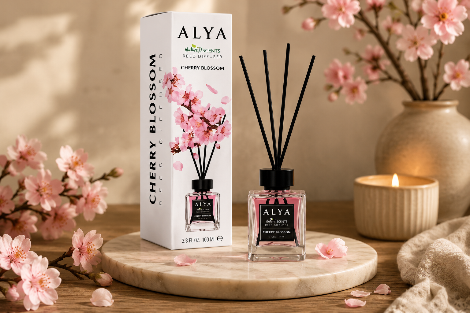 Alya Nature’s Scents pálcás diffúzor – Cherry Blossom, 100 ml