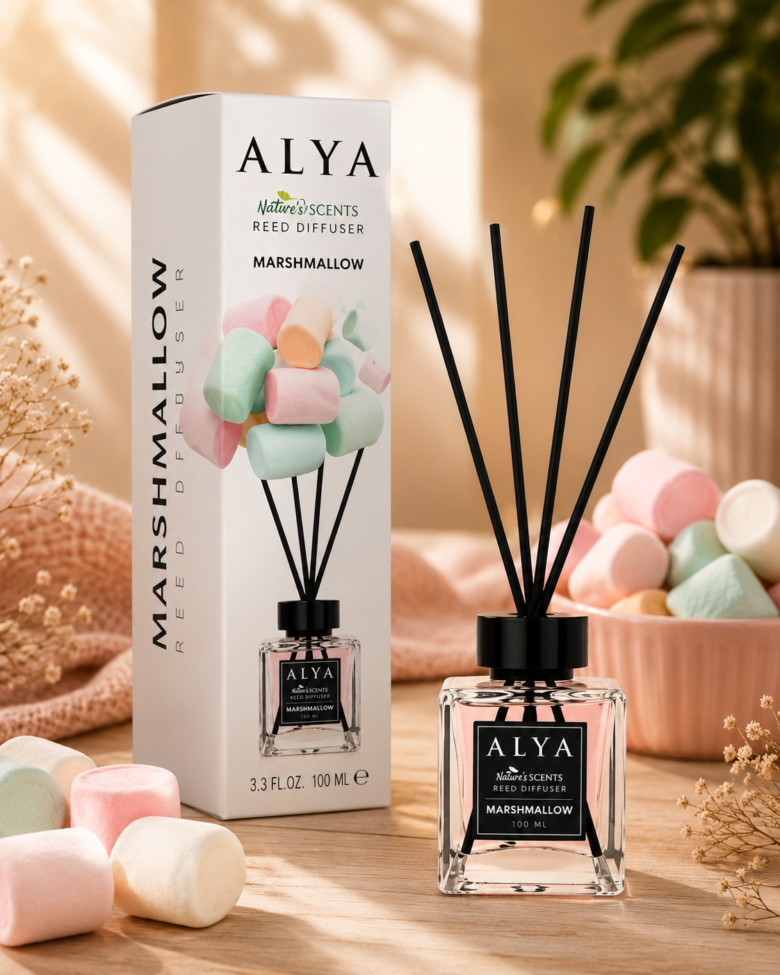 Alya Nature’s Scents pálcás diffúzor – Marshmallow, 100 ml