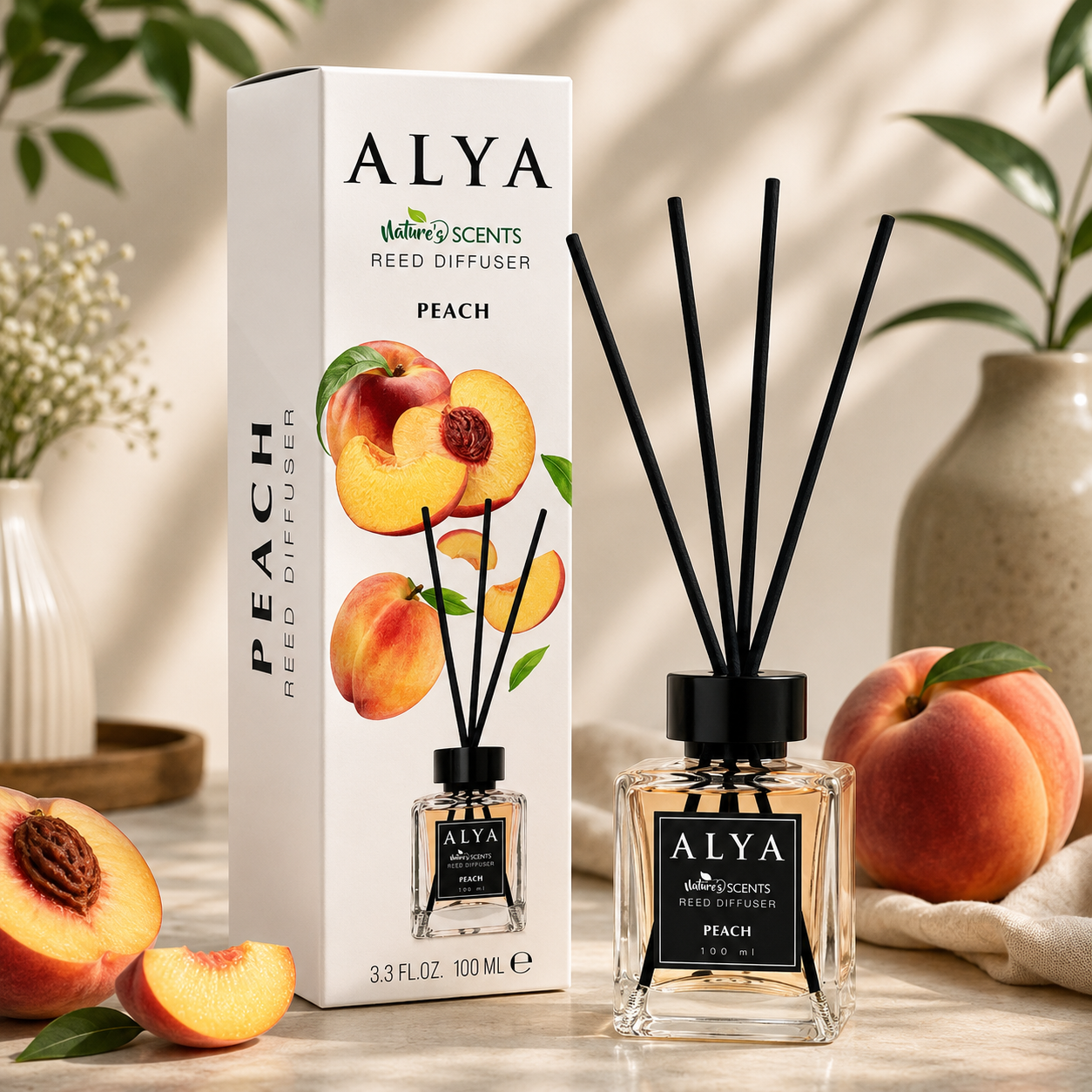 Alya Nature’s Scents pálcás diffúzor – Peach, 100 ml
